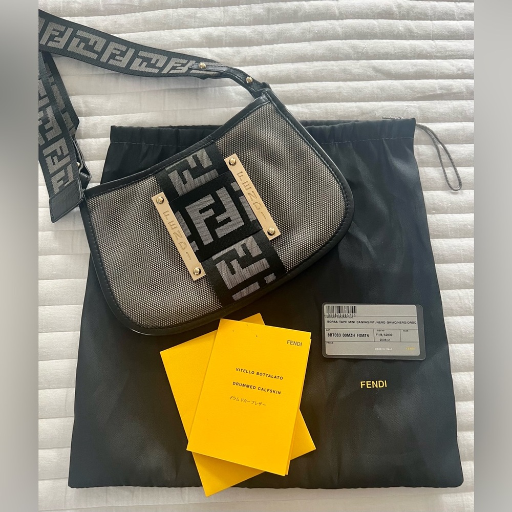 Rare! Fendi Borsa Tape Canvas & Leather Crossbody/Shoulder Bag, Authentic
